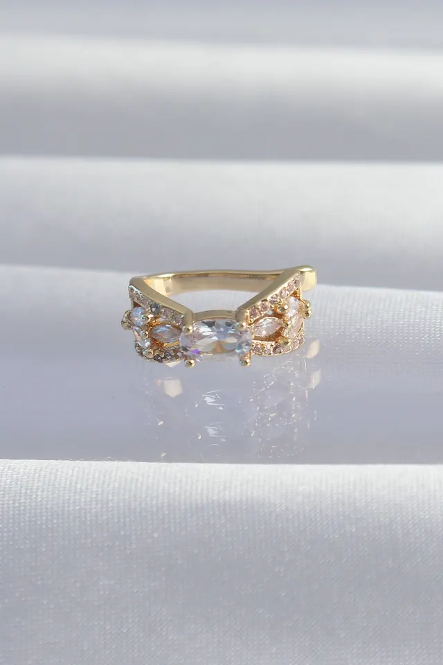 Pirinç Gold Renk Zirkon Taş Kaplama Earcuff Küpe