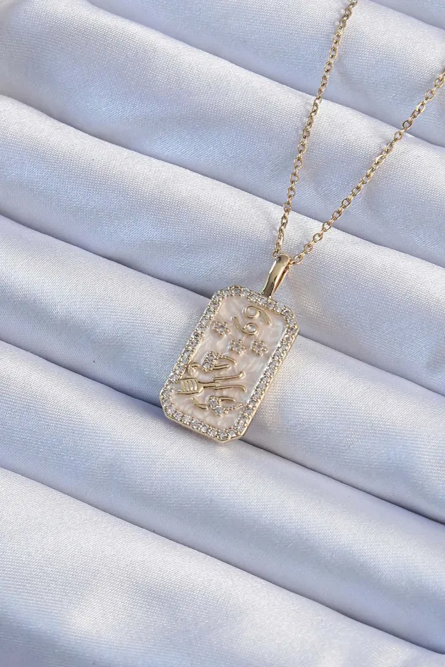 316L Çelik Zincir Gold Renk Zirkon Taşlı Çerçeveli Tarot Kolye