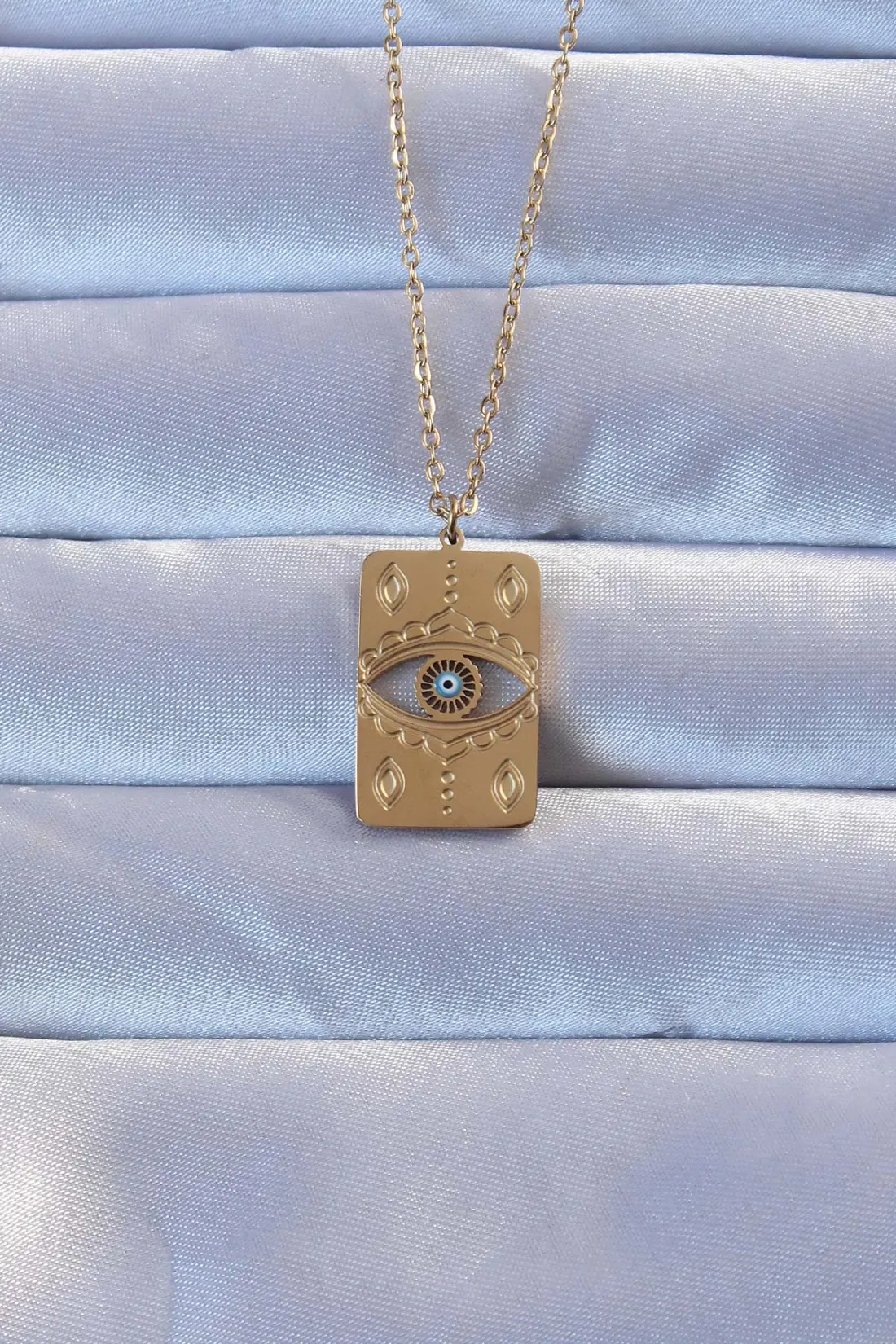 316L Çelik Gold Renk İşlemeli Nazarlı Vintage Kolye