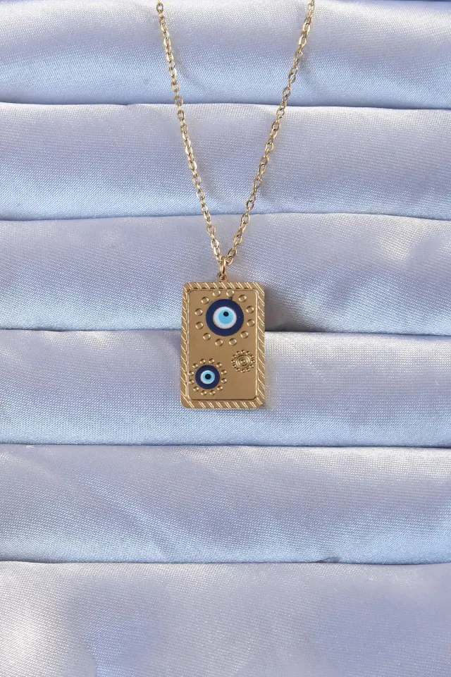 316L Çelik Gold Renk İşlemeli Nazarlı Vintage Kolye