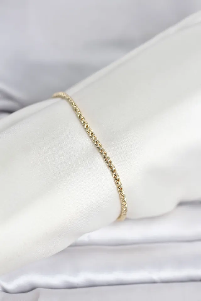 CM 14K Gold Renk Burgulu Zincir Model Kadın Bileklik