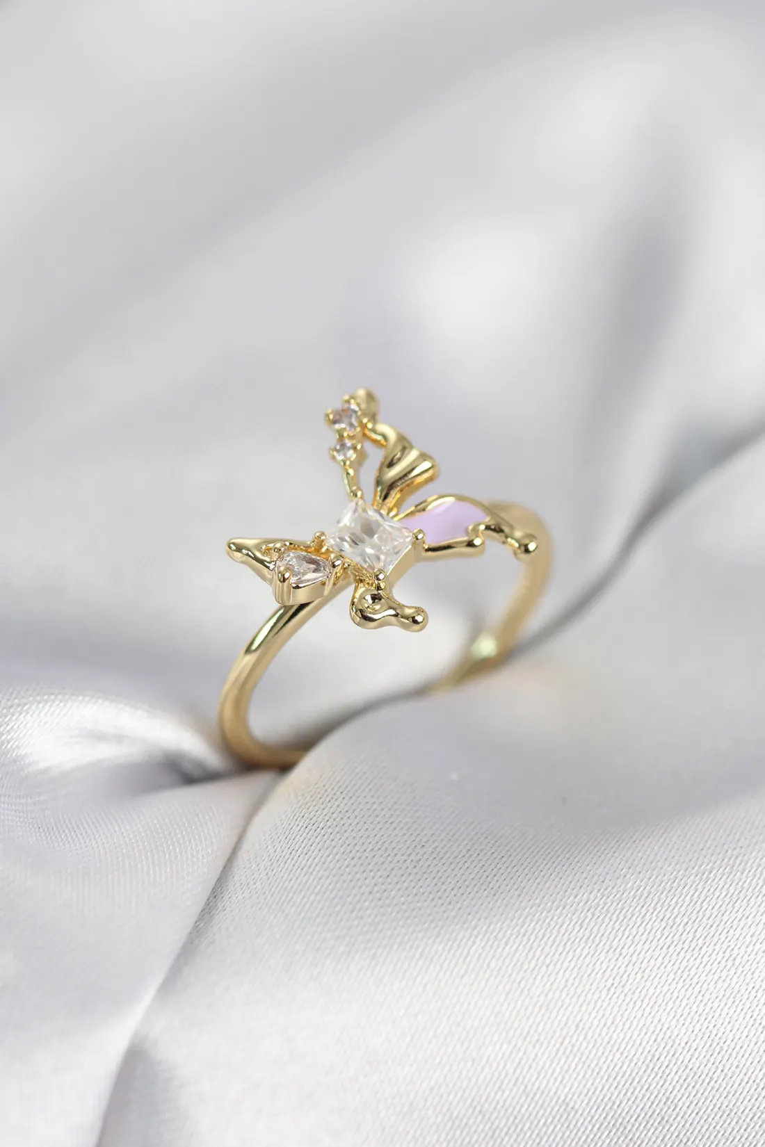 Gold Renk Kelebek Model Zirkon Taşlı Kadın Yüzük