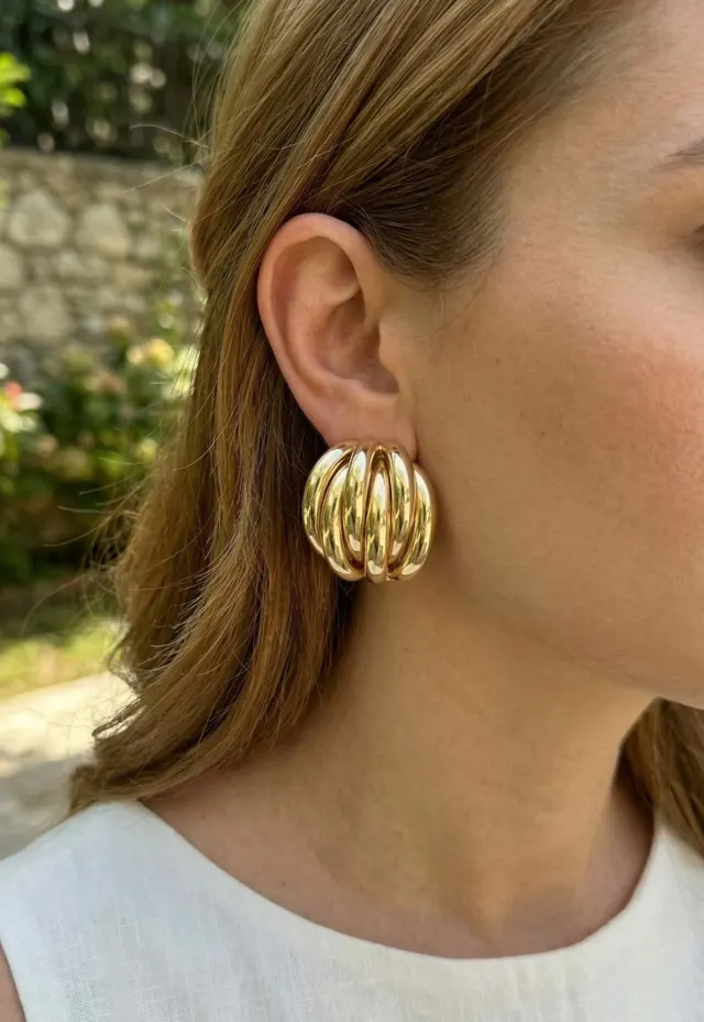 Pirinç Gold Renk Vintage Kadın Küpe