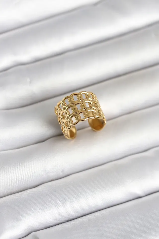 316L Çelik Gold Renk Zincir Model Kadın Yüzük