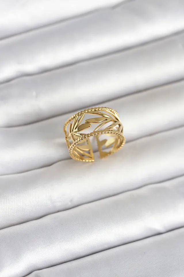 316L Çelik Gold Renk Başak Model Kadın Yüzük