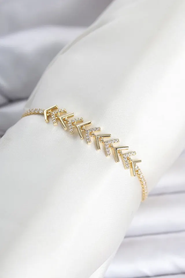 Pirinç Gold Renk Zirkon Taşlı Çavuş Model Su Yolu Kadın Bileklik