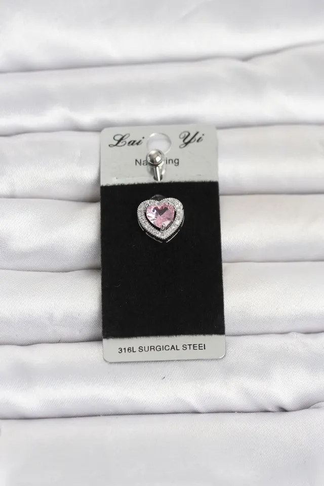 316L Cerrahi Çelik Pembe Kalp Model Göbek Piercing