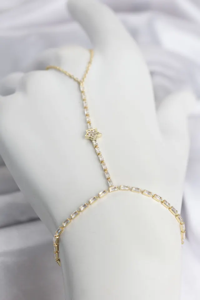 Gold Renk Pirinç Zirkon Taşlı Yıldız Model Şahmeran