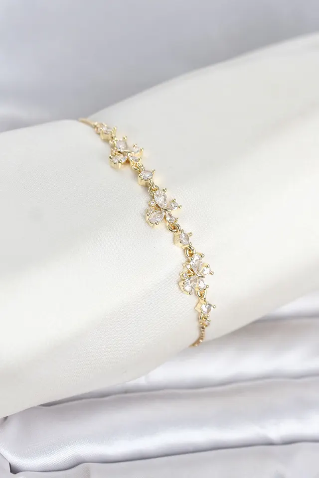 Gold Renk Pirinç Kelebek Model Asansörlü Model Kadın Bileklik