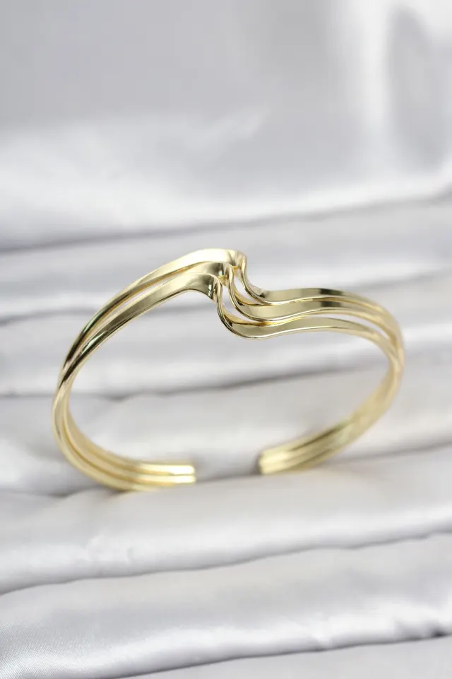 Zikzak Model Gold Renk Pirinç Kadın Bileklik