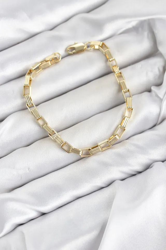 CM Kare Halka Model Gold Renk Pirinç Kadın Bileklik